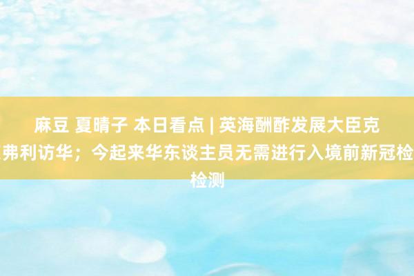 麻豆 夏晴子 本日看点 | 英海酬酢发展大臣克莱弗利访华；今起来华东谈主员无需进行入境前新冠检测